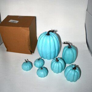 Fnkro 7-Piece Blue Artificial Pumpkins – Faux Foam Fall Harvest Decorations for